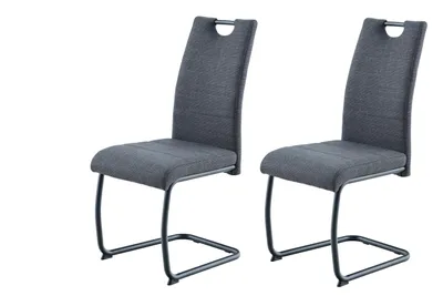 Produktbild von Hela Tische, 2er Set Freischwinger Esszimmerstuhl Florenz, Bezug Webstoff Anthrazit+passende Gestellfarbe, ergonomische Lehne + Griff, 120kg belastbar