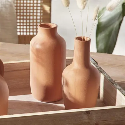 Image de 2x Vase "Bouteille" en terre cuite, vase de fleurs en forme de bouteille, vase de décoration pour fleurs séchées