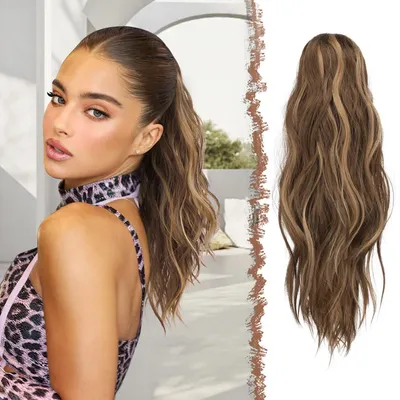 Immagine prodotto di Caschetto per capelli ondulato, con clip, lunghezza 50 cm, colore miele chiaro, con riflessi castano chiaro