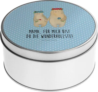 Produktbild von Mr. & Mrs. Panda Kaffeedose Bären mit Blumenkranz - Blau Pastell - Geschenk, Muttertag, Vorratsdosen, Mama, Familie, keksdosen, Bruder, Dose, Teedose, Mutter, Kinder