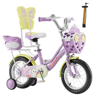 Produktbild von Habib Prinzessin Kinderfahrrad 12 14 16 Zoll | Mädchen Stützräder Korb & Box: Lila / 16 zoll