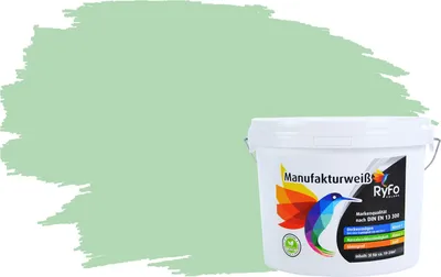 Produktbild von RyFo Colors Bunte Wandfarbe Manufakturweiß Pastellgrün 3l - weitere Grau Farbtöne und Größen erhältlich, Deckkraft Klasse 1, Nassabrieb Klasse 1