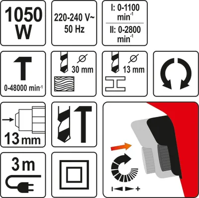 Zdjęcie produktu dla Yato YT-82044, IP20, 3 m, 220 - 240 V, 50 Hz, 3,5 kg, 1 szt.