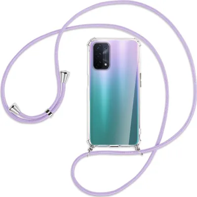 Produktbild von Handykette Backcover-Schutzhülle mit Band (Metall silberfarben) für Oppo A54 5G / A74 5G (CPH2197) - violett