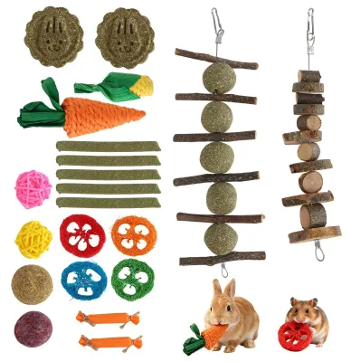 Produktbild von 21-teiliges Kaninchen-Spielzeugset - Natürliches Spielzeug für Kleintiere