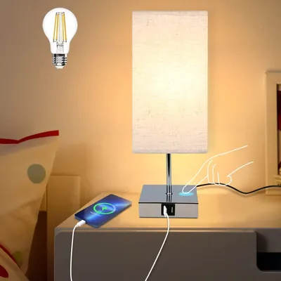 Obrázek produktu pro ZMH sada 1 stolní lampy dotykové stmívatelné noční lampičky USB vintage stolní lampa s funkcí nabíjení E27 dobíjecí teplé bílé noční světlo s látkovým stínítkem stolní lampa do obývacího pokoje ložnice - včetně žárovky