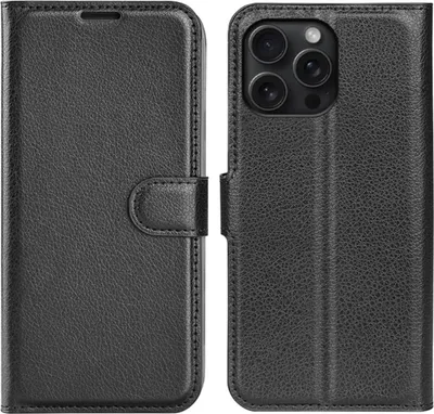 Obrázok produktu pre Pre Apple iPhone 16 Pro Smart mobilný telefón puzdro Black Leatherette Cover Book Case