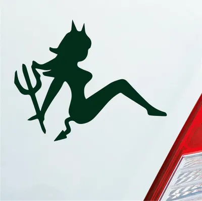 Produktbild von Auto Aufkleber Teufel Teuflisch Sexy Girl Pin Up Devil 12x10 cm Dunkelgrün Sticker Heckscheibenaufkleber