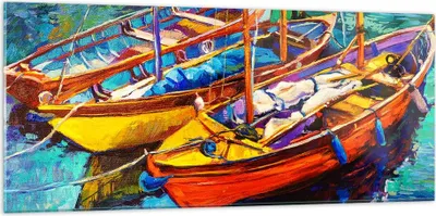 Produktbild von Bilder auf glas - Boote Bunt Angeln Wasser - 120x50cm - Glasbilder - Wandbilder - Kunstdruck - zum Aufhängen bereit - Wanddekoration aus Glas - Glas Bilder - Wandbild auf Glas - GAB120x50-2858