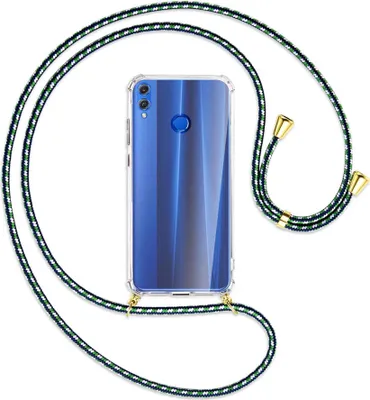 Produktbild von Handykette Backcover-Schutzhülle mit Band (Metall goldfarben) für Honor 8X - grün/blau/weiß