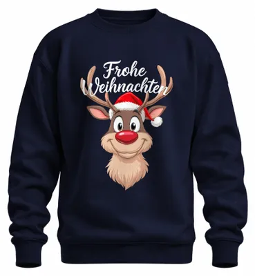 Obrázek produktu pro Merry Christmas Reindeer Rudolf Christmas Hat Funny Cartoon Uni mikina, Navy, XXL