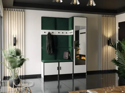Produktbild von KIER FURNITURE Garderobe mit Sitzfläche Roj20 - 159,6x205x39cm Weiß + Stoff Grün