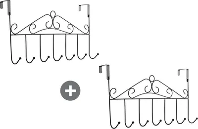 Immagine prodotto di Appendiabiti da porta 2x - Appendiabiti da parete - 7 ganci per appendere - Appendiabiti da appendere - Organizzatore da porta - Nero