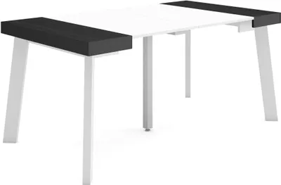Produktbild von Ausziehbarertisch, 160x90x73cm, Für 8 Gäste, Hölzerne Beine, Weiß und Schwarz