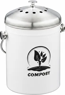 Produktbild von Relaxdays Komposteimer Küche, 5 l, kleiner Mülleimer, Deckel und Geruchsfilter, Abfalleimer Biomüll, Metall, weiß