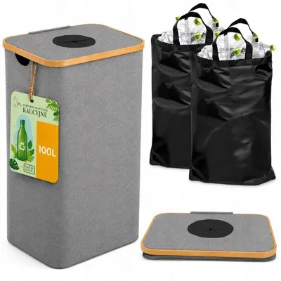 Produktbild von Flaschensammelbehälter für Pfandflaschen - 100L - Verstärkt - Faltbar - Mit Deckel - Grau