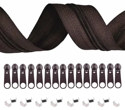 6m Endlos-Reißverschluss 5mm mit 15 Zippern und 15 Endstücke dunkelbraun