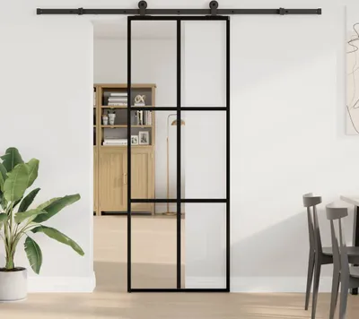 Zdjęcie produktu dla vidaXL Drzwi przesuwne z okuciem 76x205 cm ESG szkło i aluminium