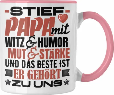 Produktbild von Trendation - Stiefvater Tasse Spruch Geschenk von Kindern an Stiefvater Kinder Er Gehört Zu Uns (Rosa)