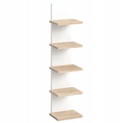 Produktbild von Modernes Wandregal, 5 Ebenen, Weiß mit Sonoma-Eiche, Laminierte Platte, 100 x 25 x 17 cm, Für Wohnzimmer, Büro, Kinderzimmer