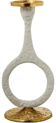 Immagine prodotto di Candeliere in alluminio, bianco e oro, dimensioni 15 x 14 x 31 cm