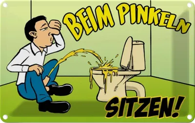 Obrázek produktu pro vianmo Plechová cedule 20x30 cm Beim Pinkeln sitzen grünes