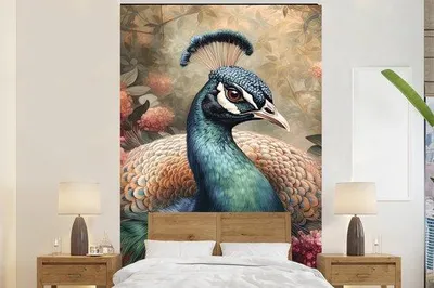 Produktbild von Fotobehang Pauwenvogel-Bloemenmotive 195 x 300 cm