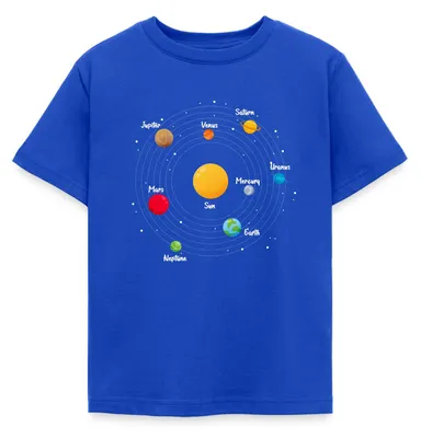 Produktbild von Spreadshirt Sonnensystem Planeten Universum Kinder T-Shirt, 122/128 (7-8 Jahre), Royalblau