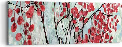 Produktbild von Bild auf Leinwand - Leinwandbild - Einteilig - Rot Blätter Zweige - 90x30cm - Wand Bild - Wanddeko - Wandbilder - Leinwanddruck - Bilder - Wanddekoration - Leinwand bilder - Wandbild - AB90x30-4508