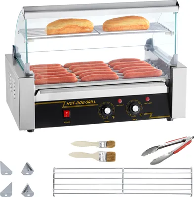 Produktbild von SucceBuy Electric 18 Hot Dog Roller Grill-Maschine, 7-Rollen-Rückwand und Ablage, 1,4 kW, Edelstahl