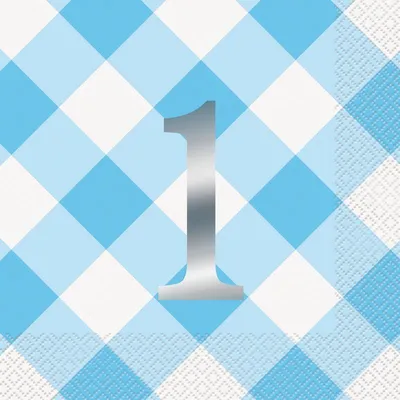 Produktbild von 16 Sevietten 1. Geburtstag Vichy Karo hellblau Folie