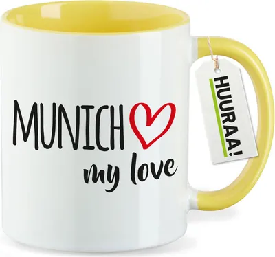 Produktbild von Huuraa Kaffeetasse Munich my love 330ml Gelb Keramik Kaffeebecher Geschenkidee