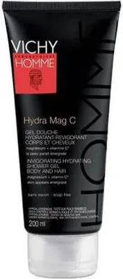 A black tube of Vichy Homme Hydra Mag C shower gel.