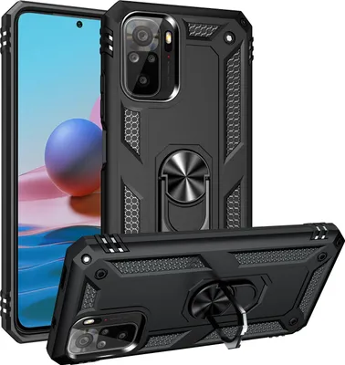 Obrázek produktu pro Pouzdro pro Xiaomi Redmi Note 10 4G/Note 10S dvouvrstvé robustní, vojenská ochrana pouzdro s držákem prstenu a stojánkem černé