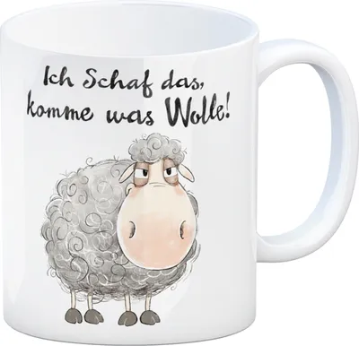 Produktbild von Schaf Kaffeebecher mit Spruch Ich Schaf das komme was Wolle