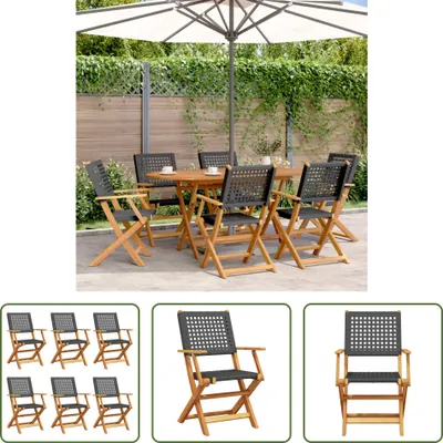 Produktbild von The Living Store Gartenstühle 6 Stk. Klappbar Schwarz Poly Rattan & Massivholz