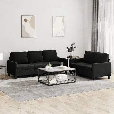 Produktbild von 2-tlg. Sofagarnitur Couchgarnitur mit Kissen Schwarz Samt 3201521