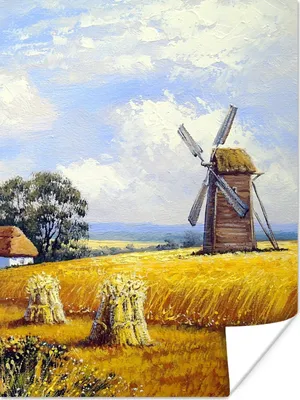 Produktbild von MuchoWow® Poster Gemälde - Bauernhof - Mühle - Ölfarbe 120x160 cm - Wandbilder