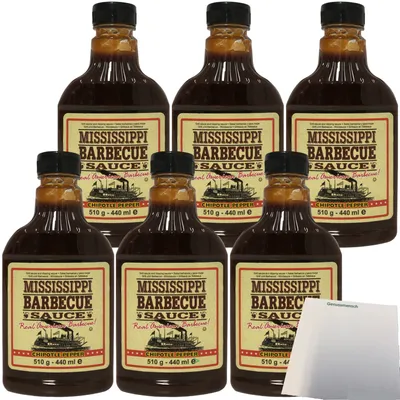 Produktbild von Mississippi Barbecue Sauce Chipotle Pepper Grill-Sauce 6er Pack (6x510g Flasche) + usy Block