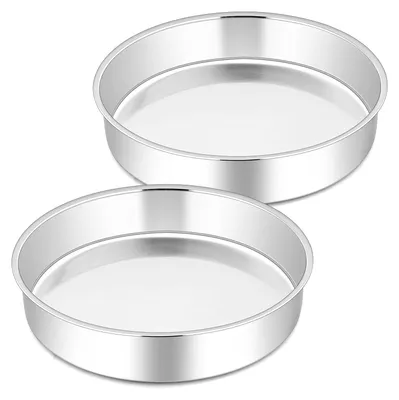 Produktbild von 2er Set Edelstahl Kuchenformen – Rund Backform, Gesund, Ungiftig, Spülmaschinenfest, 21cm