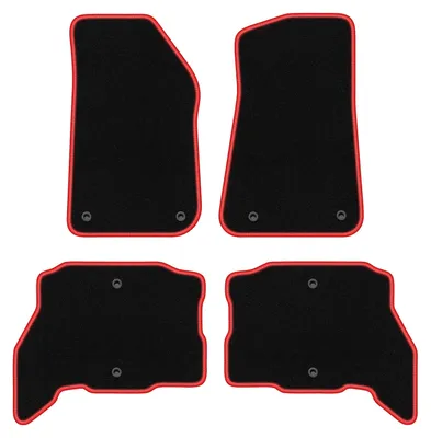 Produktbild von Fußmatten Velours Schwarz/Rot für Jeep Wrangler JL 4XE 2021-2023 Set 4-tlg