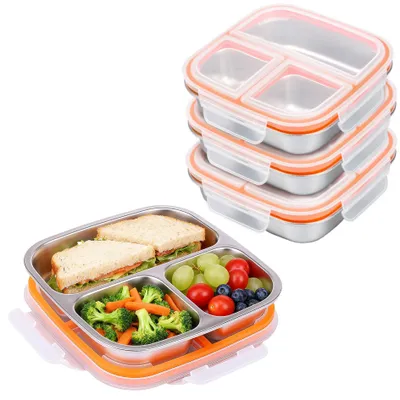 Snackbox mit 3 Fächern, Edelstahl, 600 ml, 3 Stück, auslaufsicher