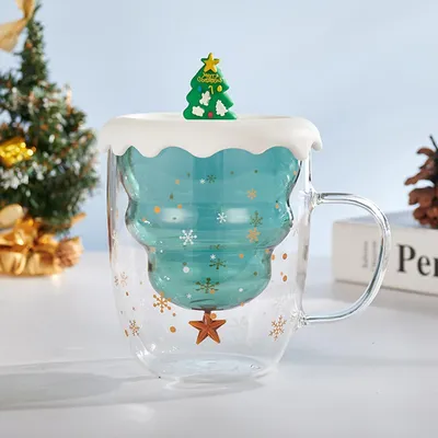Image de Tasses de Noël à double paroi, motif sapin de Noël, 300 ml, couleur verte