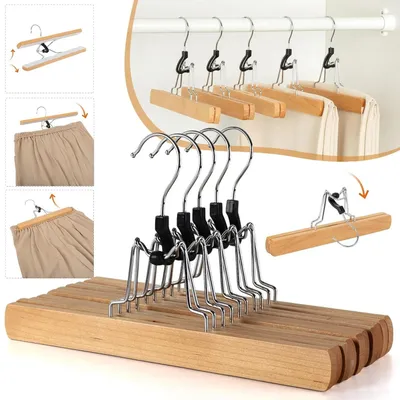 Produktbild von Hosen-Klemmbügel aus Holz Platzsparender Kleiderbügel Hosenspanner Hosenbügel