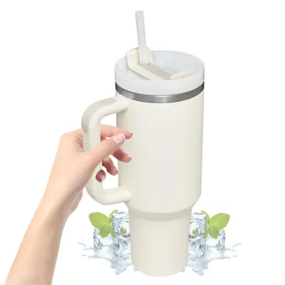 Produktbild von Isolierbecher, Thermobecher, Tumbler, Mehrwegbecher, 1200 ml, doppelwandiger Edelstahl, luftdichter Deckel, Trinkhalm, BPA-frei, hält 6h warm 12h kalt