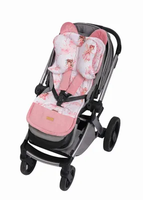 Produktbild von Universal Buggy Sitzauflage Rosa | Kinderwagen Einlage Set mit Schmetterlingskissen & Gurtpolstern | Sitzverkleinerer Mädchen