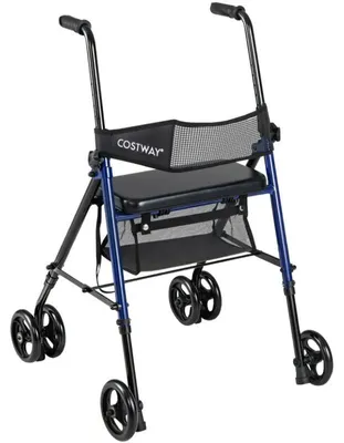 Image de Chariot pliable avec siège et sac pour seniors JH10036BL, 8 positions réglables en hauteur, noir/bleu - A
