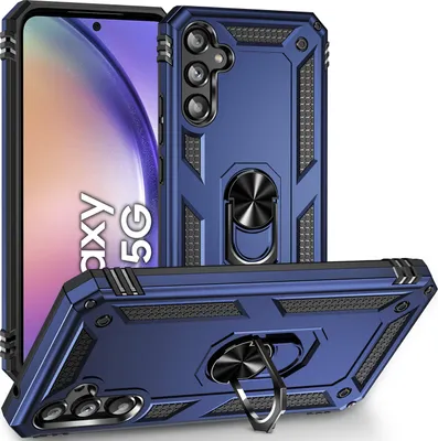 Image de Étui pour Samsung Galaxy A54 étui de protection militaire double couche avec support d'anneau et support bleu