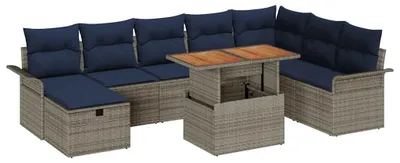 Productafbeelding van vidaXL Tuinset, 9-delig, grijs, polyrotan