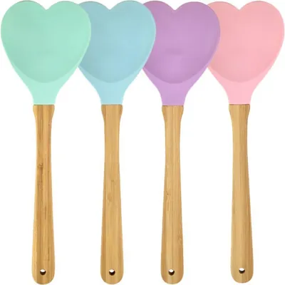 Image de Jeu de 4 spatules en silicone en forme de cœur, antiadhésives, pour la cuisine, longueur 28 cm, couleurs vives